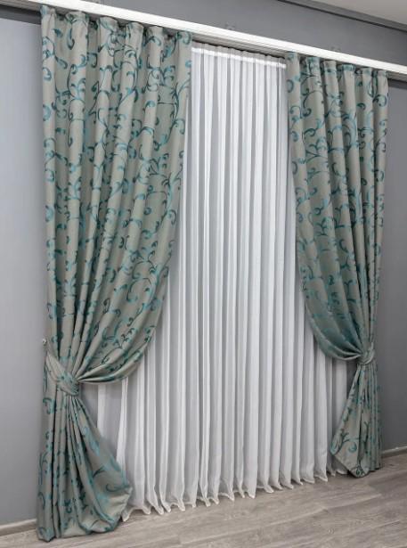 Тканина для штор Allure жакард з люрексовою ниткою Сірий/Блакитний (1616ш) - фото 2 Тканина для штор Allure жакард з люрексовою ниткою Сірий/Блакитний (1616ш) - фото 2