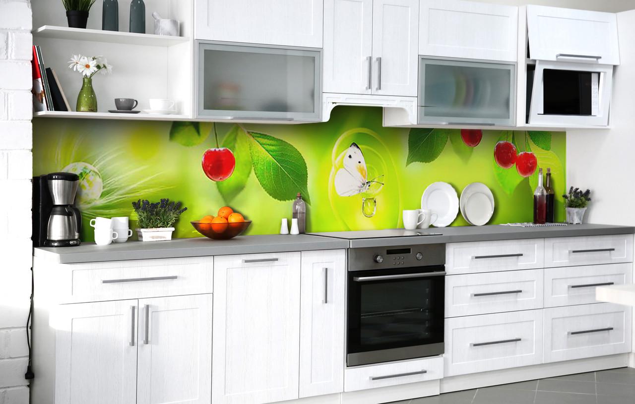 Кухонный фартук Вишневое лето виниловый самоклеющийся 60х250 см
