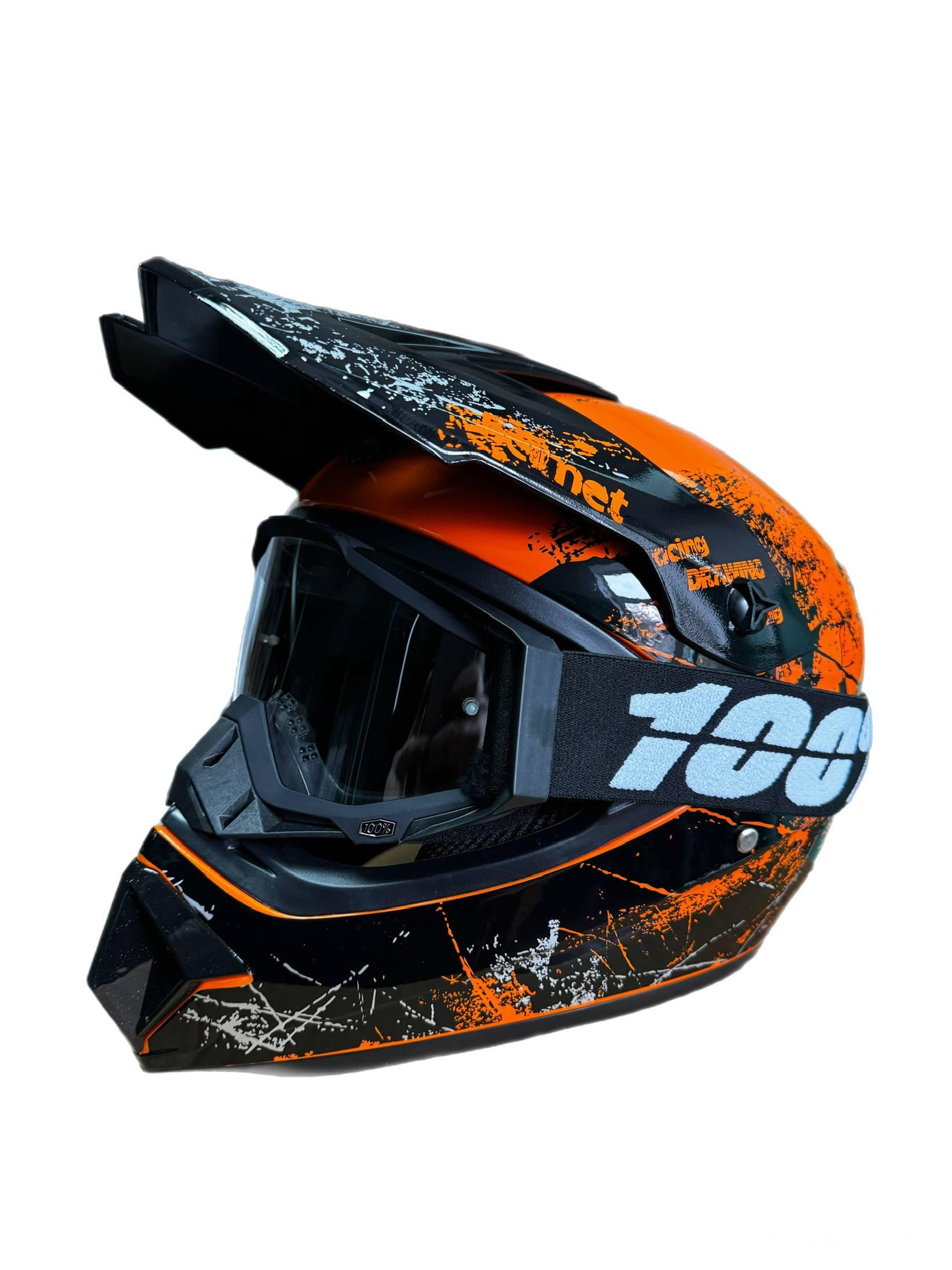 Мотошлем эндуро кроссовый Helmet Orange S Оранжевый и очки Profi 100% Черный (0171)