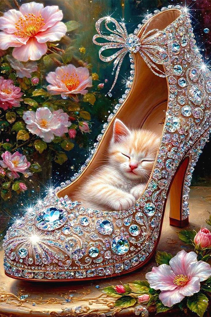 Алмазная мозаика MY-Art Крошечный котенок на подрамнике круглые алмазы 40х60 см (AR-3307)