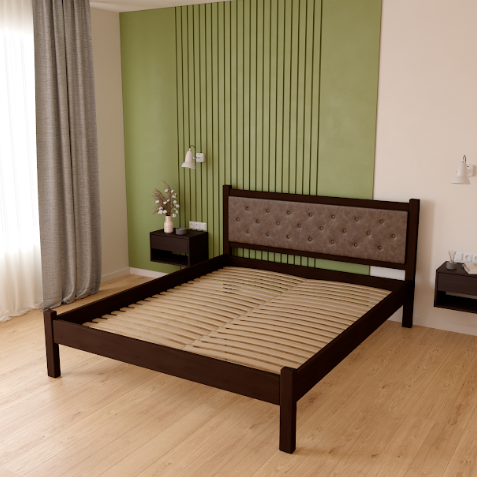 Ліжко з м'яким узголів'ям двоспальне 1600х2000х400 мм Горіх темний/Кавовий (E-1) - фото 2
