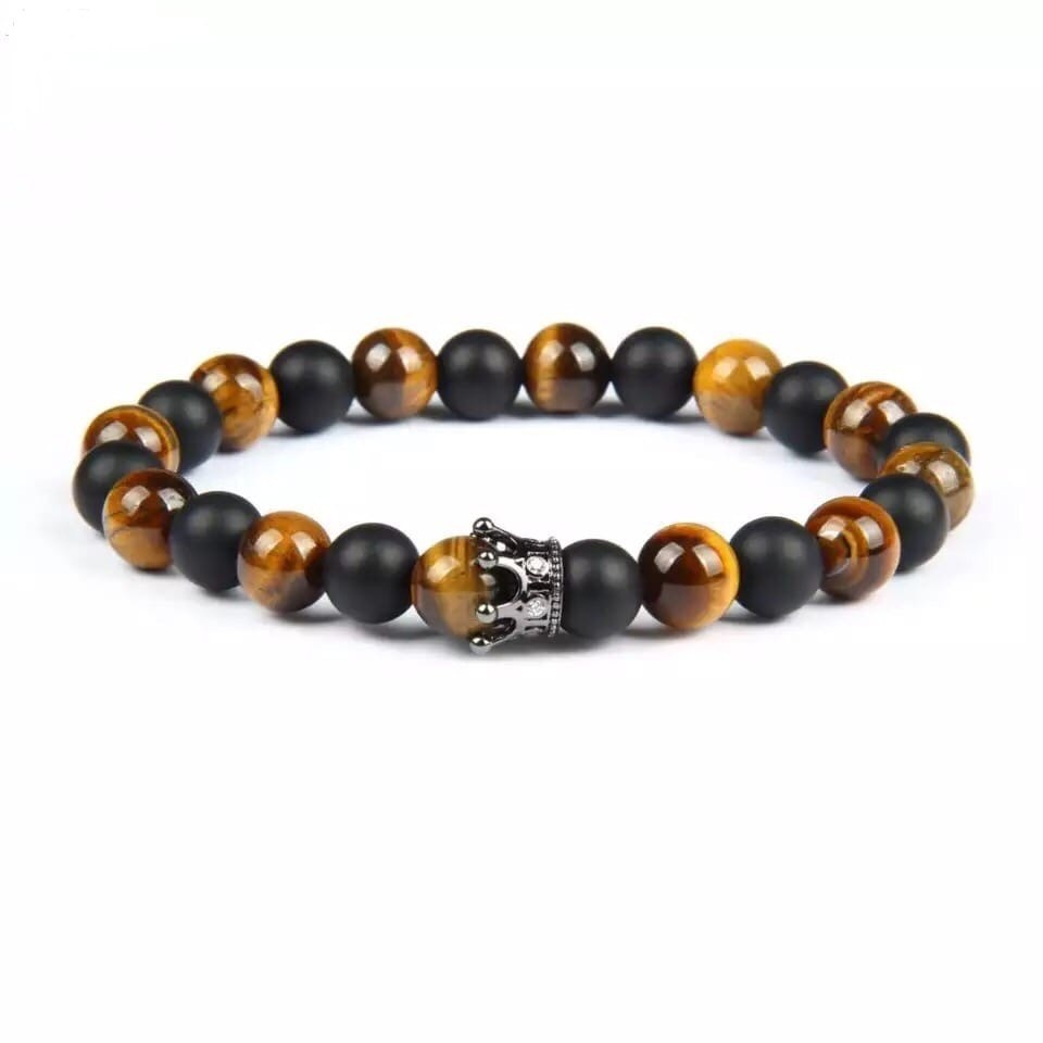 Браслет из тигрового глаза и шунгита с короной р. 17 Черный/Коричневый (30034)