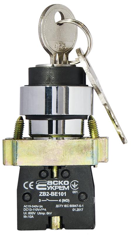 Переключатель IO АСКО-Укрем XB2-BG21 1NO 22 мм 2 положение с ключом Черный (A0140010009)