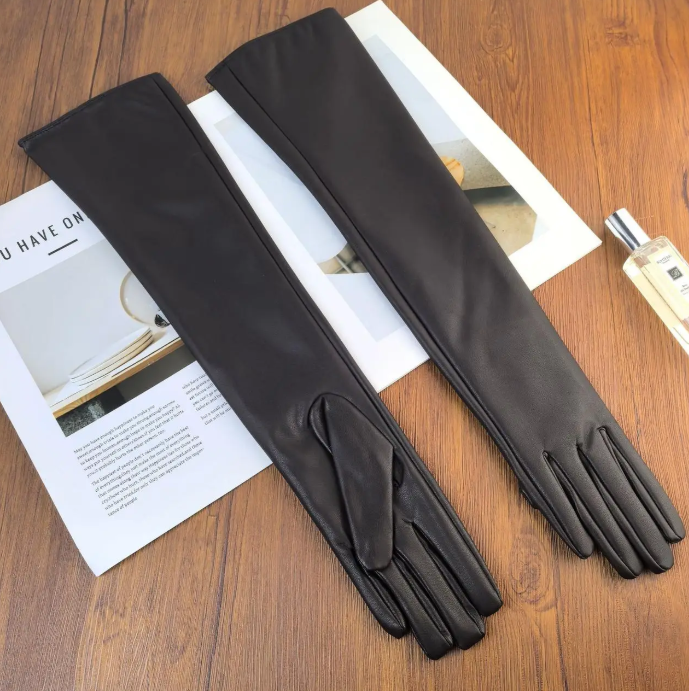 Перчатки женские высокие из экокожи XL Кофейный (149444-XL)