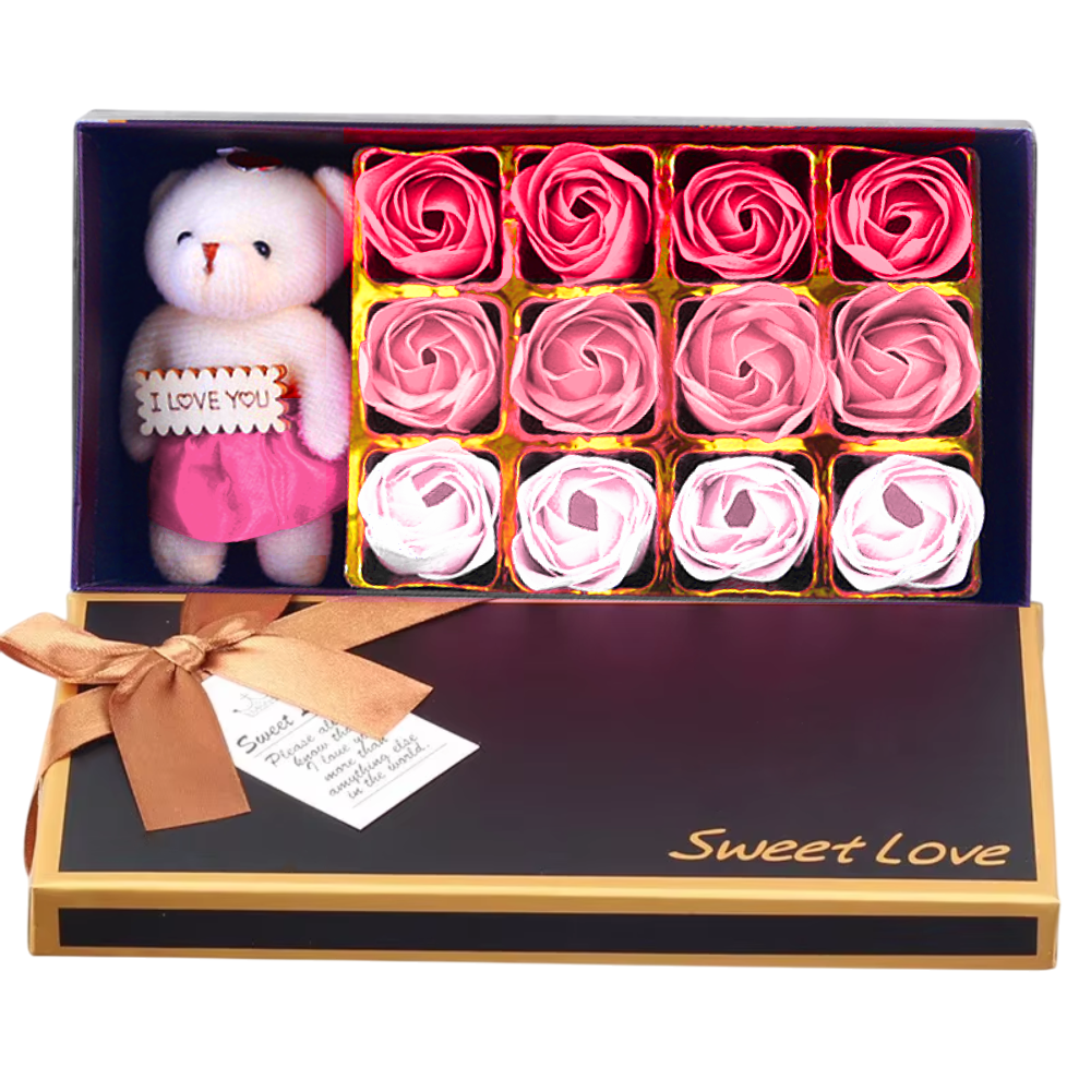 Набор мыла розы с мишкой 12 шт. Светло-розовый (25899/3)