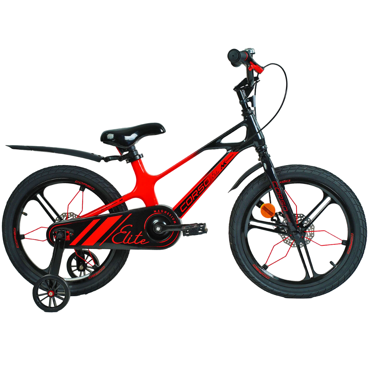 Дитячий велосипед Corso Elite 18" з магнієвою рамою та додатковими колесами Червоний (ELT-18375)