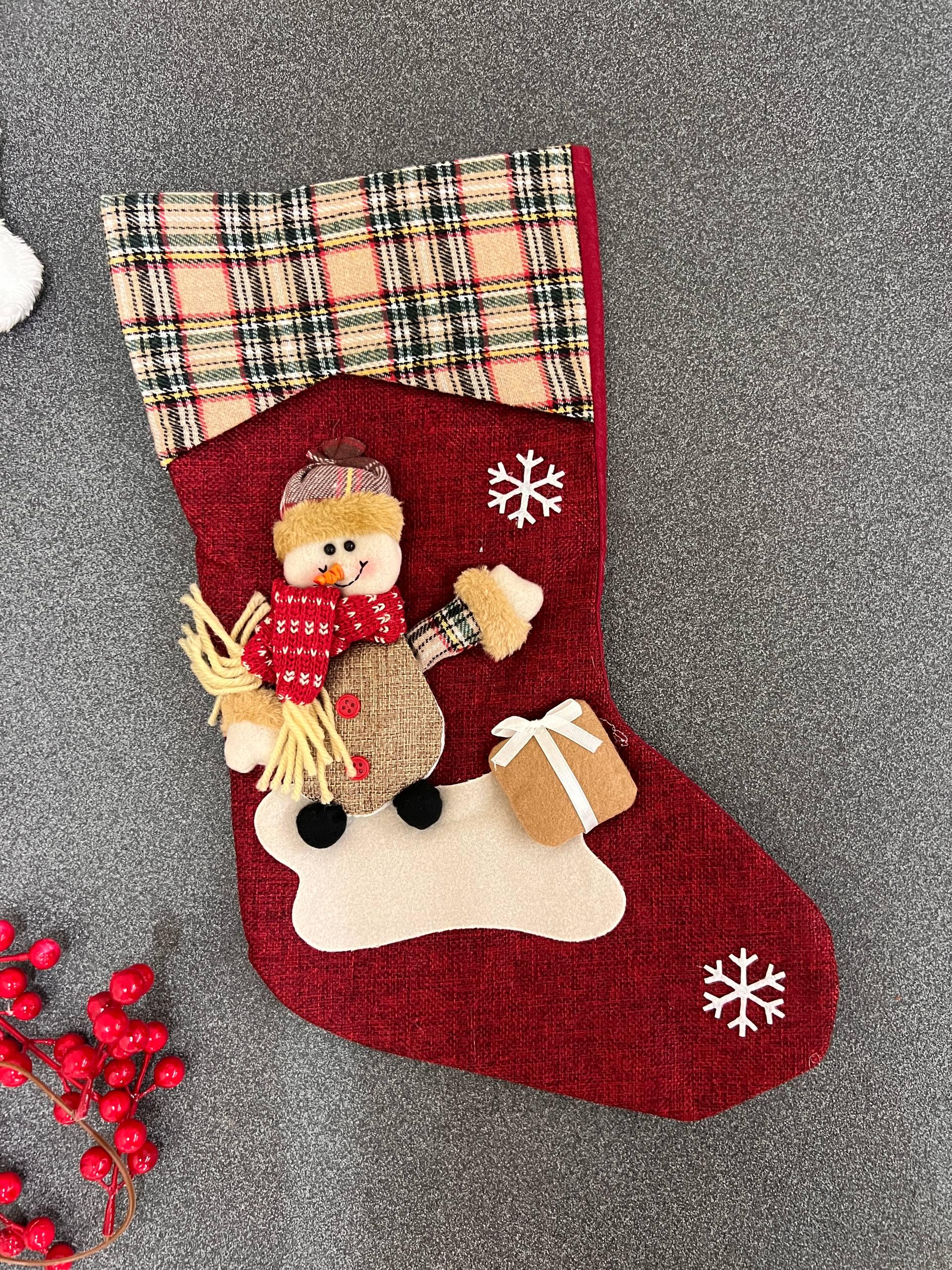 Новогодний сапожок Снеговик Клетка 43 см (N6139/1)