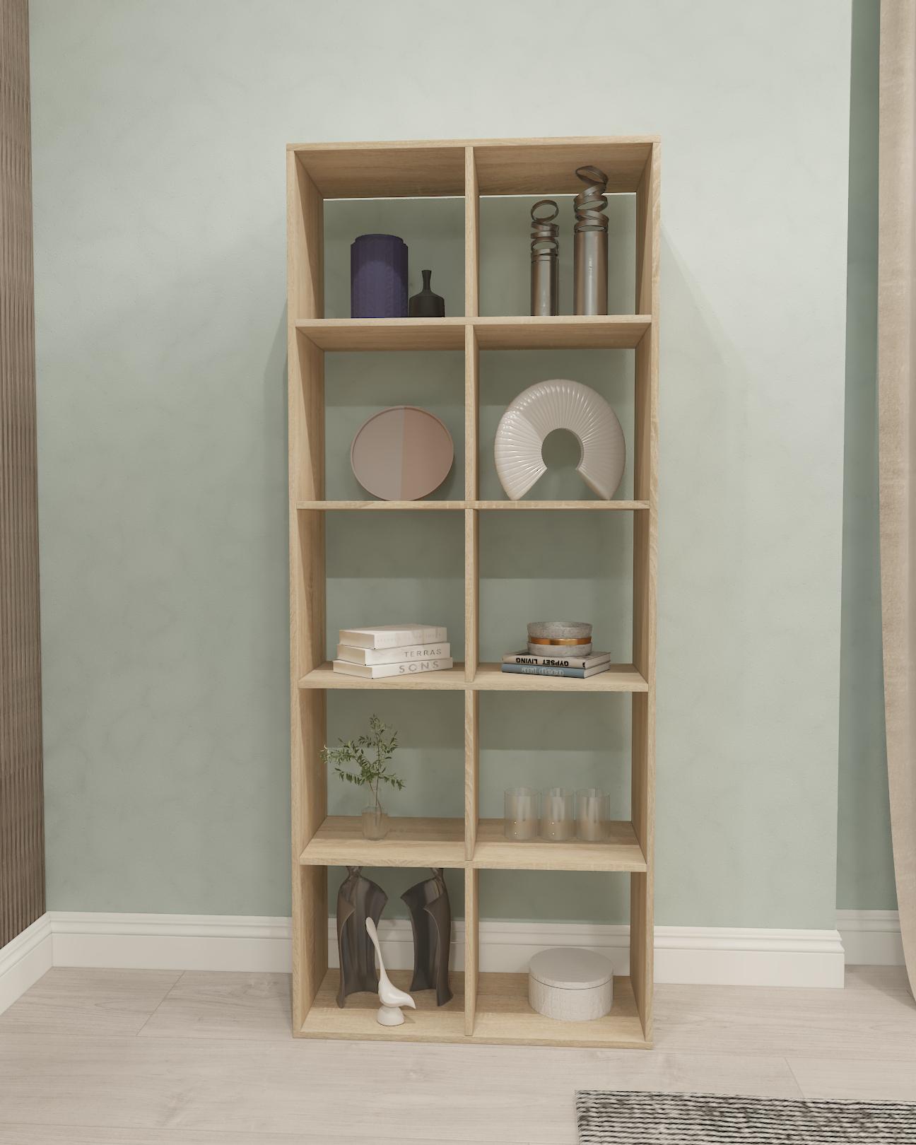 Стелаж для книг та декору на 10 комірок L-10 720х290х1776 мм Дуб Сонома - фото 1