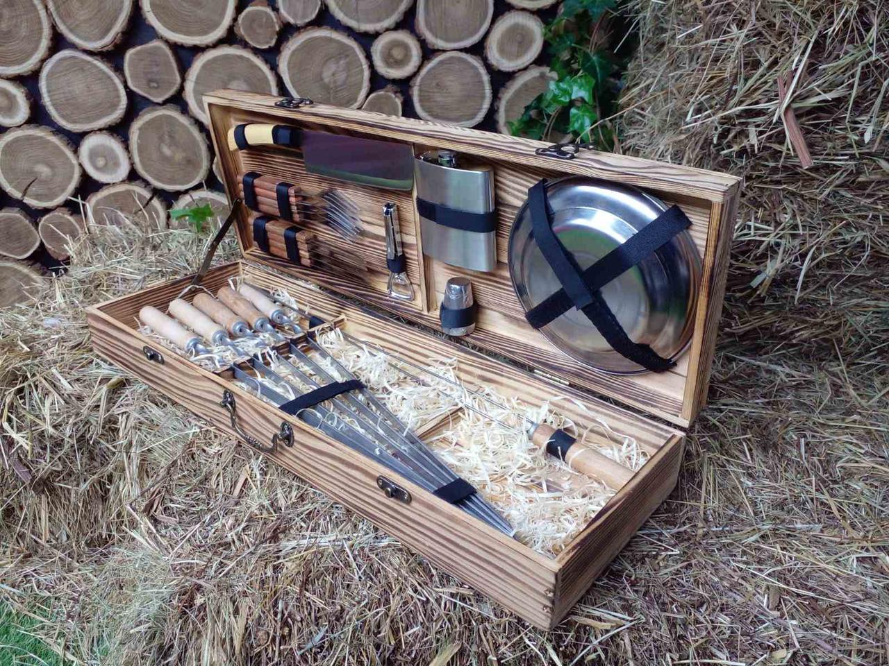 Набор шампуров для мяса с комплектом аксессуаров в деревянном кейсе 6 шт. 600x10x3 мм (2614306610)