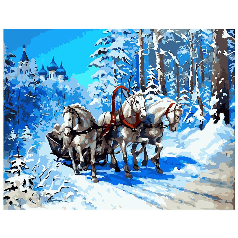 Картина за номерами Strateg Зимова упряжа 40x50 см (VA-1715)