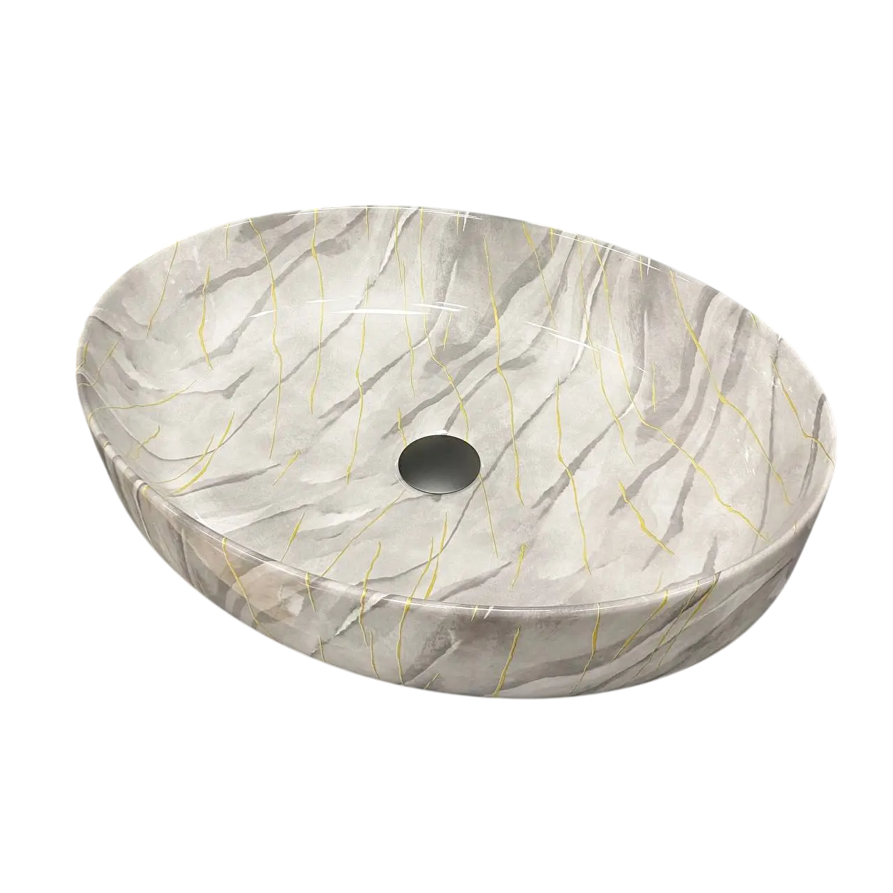 Раковина накладная VBI Udine Stone Glossy овальная 410x550 мм Бежевый (VBI-012102)