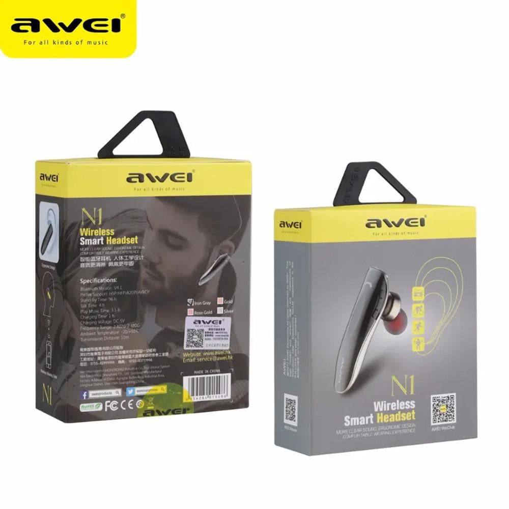 Гарнитура беспроводная Awei N1 Wireless Smart Headset Bluetooth Single Gray (180130) - фото 10 Гарнитура беспроводная Awei N1 Wireless Smart Headset Bluetooth Single Gray (180130) - фото 10