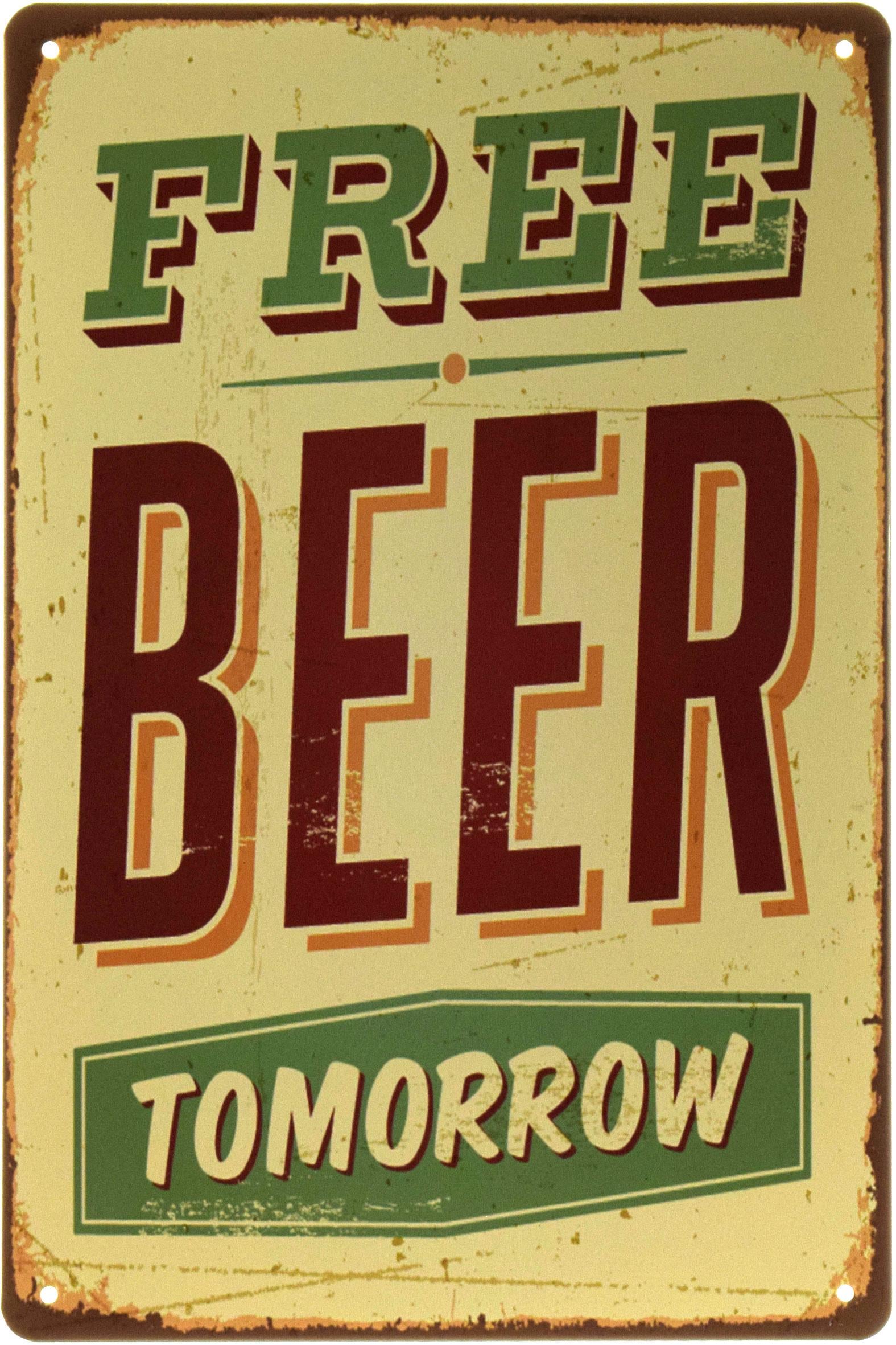Табличка металлическая Бесплатное Пиво Завтра Светлый Фон/Free Beer Tomorrow 20x30 см