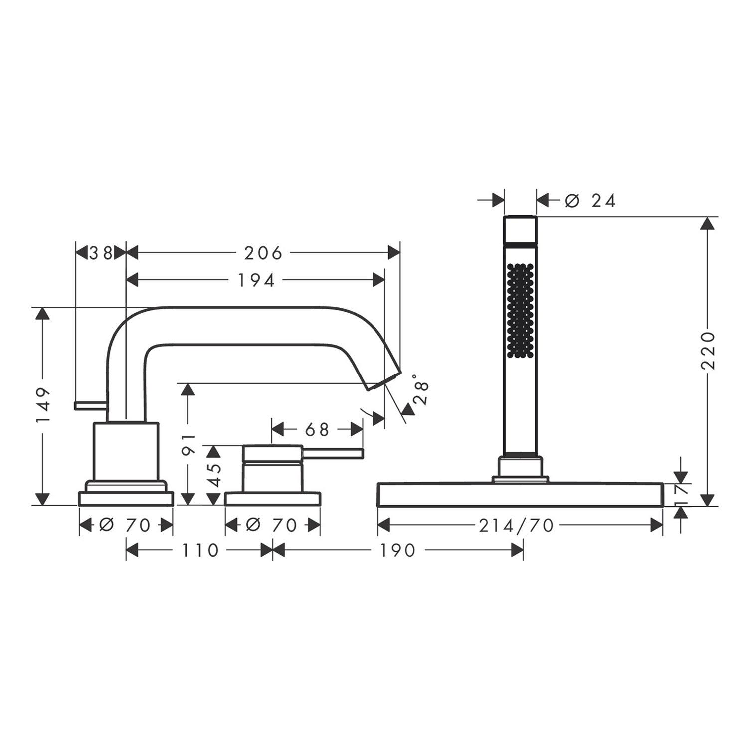 Змішувач на борт ванни Hansgrohe Tecturis S 73447700 на три отвори Білий (240778) - фото 6 Змішувач на борт ванни Hansgrohe Tecturis S 73447700 на три отвори Білий (240778) - фото 6