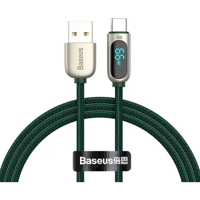 Кабель BASEUS Display Fast Charging Cable USB to Type-C CASX020006 66W 1 м Green