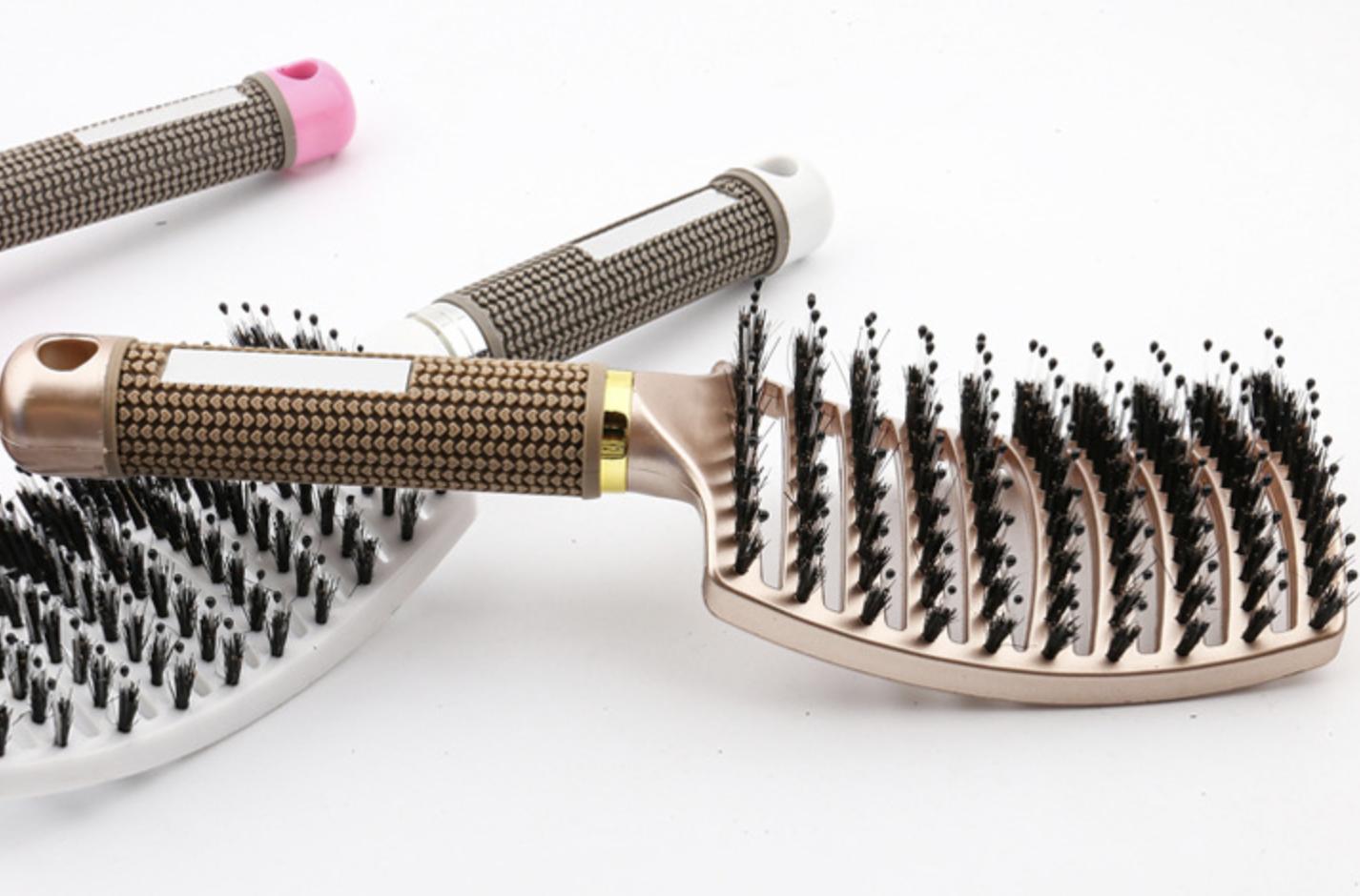 Расческа для укладки и распутывания волос с двойной щетиной Коричневый - фото 5