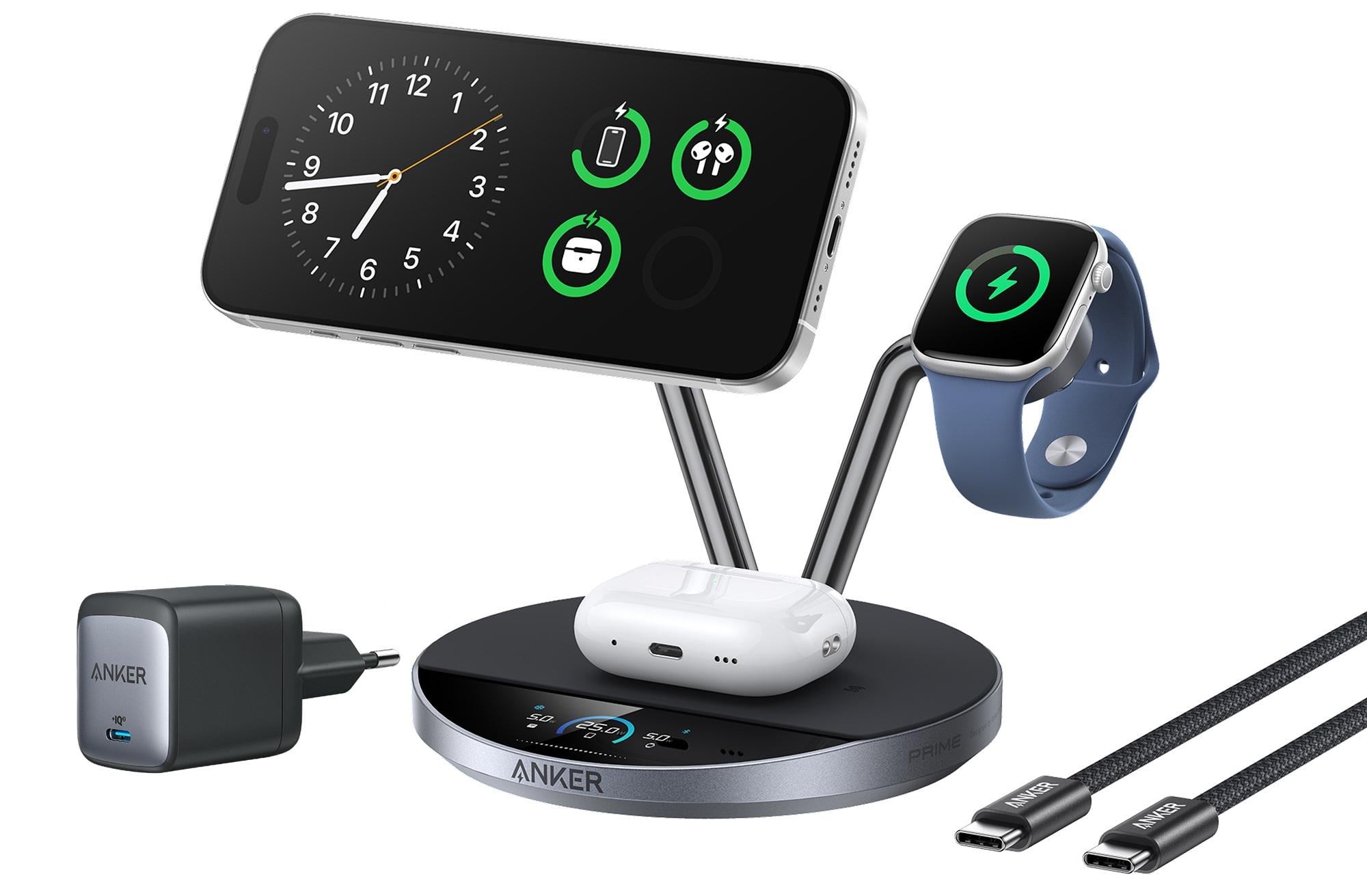 Зарядний пристрій бездротовий Anker Prime Wireless Charging Station 25W 3-in-1 MagGo AirCool Dock Stand Black (UG-B25X7G11)