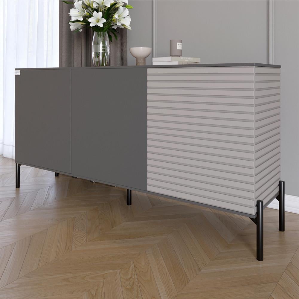 Комод закрытый в гостиную на черных металлических ножках Lion Грей 154x38x76,5 см Антрацит/Кашемир (Lion-041803)