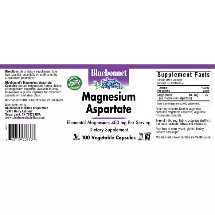 Аспартат магнію Bluebonnet Nutrition Magnesium Aspartate 400 мг 100 вегетаріанських капсул (BLB0730) - фото 2