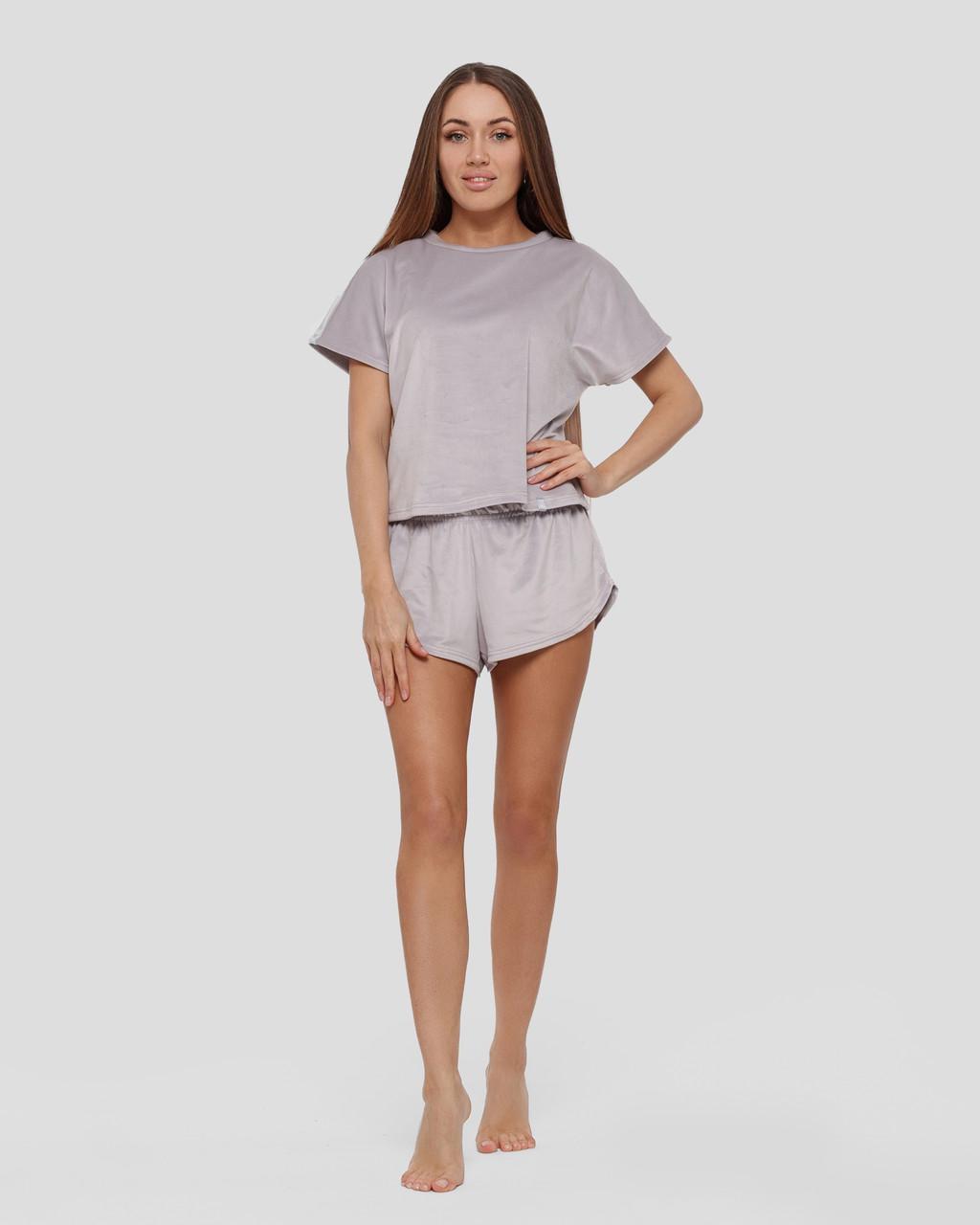 Пижама женская велюровая футболка с шортами Светло-серый (1649025175) - фото 3 Пижама женская велюровая футболка с шортами Светло-серый (1649025175) - фото 3