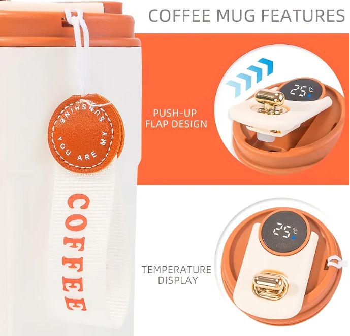 Термокухоль з інтелектуальним дисплеєм температури нержавіюча сталь з коричневою кришкою 420 мл Білий (2466192152) - фото 19