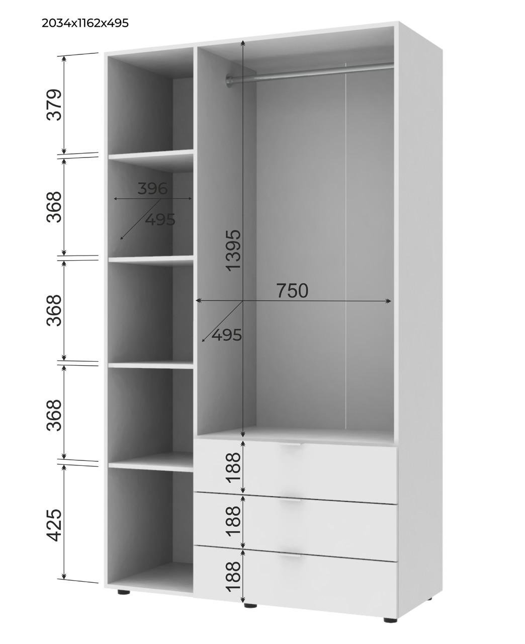 Шафа розпашна для одягу Doros Гелар 3 ДСП 116,2х49,5х203,4 см Білий (80397641) - фото 5