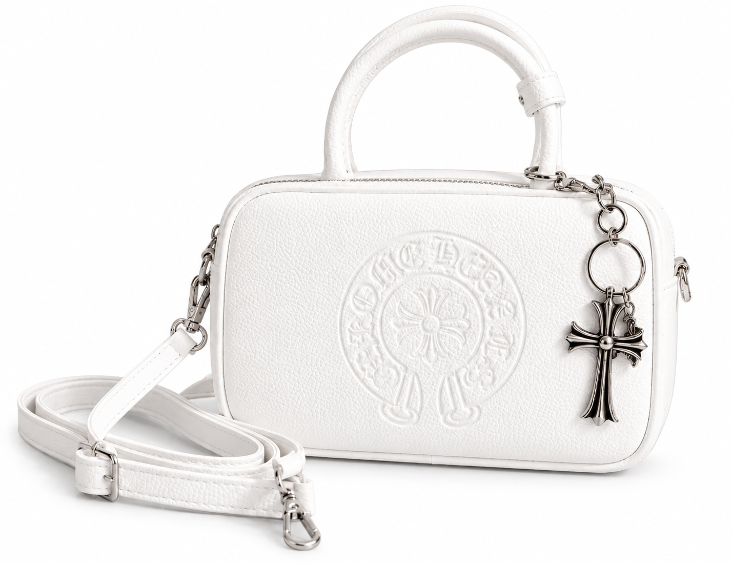 Сумка женская в стиле Chrome Hearts fashion shoulder bag с экокожи/тиснутым узором и пыльником Белый