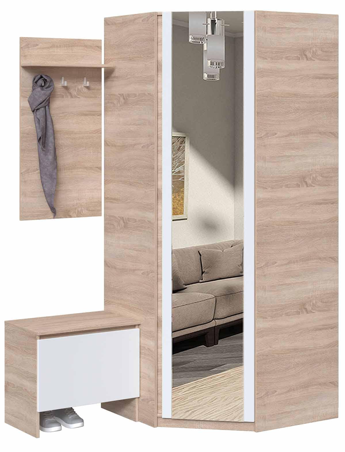 Прихожая угловая Мастер Форм Брайт правосторонняя 850/1400х520х2000 мм Дуб сонома/Белый (32208)