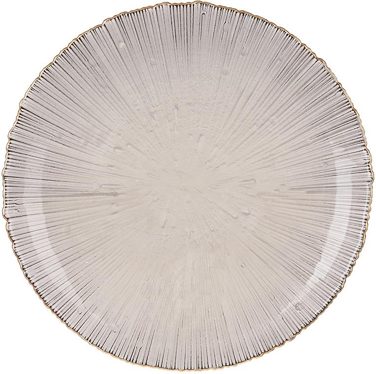 Тарелка обеденная стеклянная Fluer 27 см Дымчато серый с золотой каймой