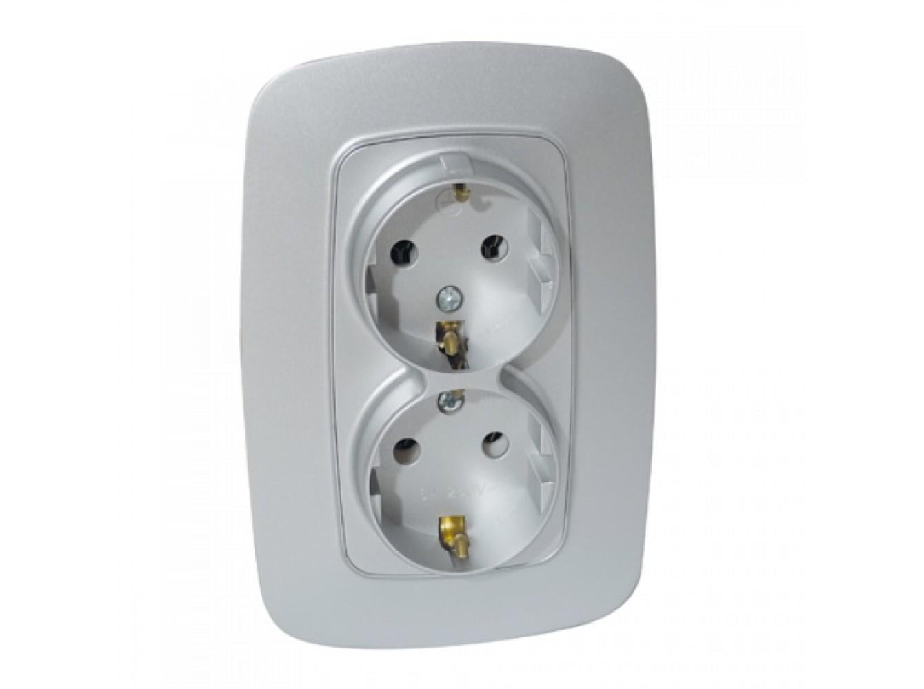 Розетка встроенная HOROZ ELECTRIC ELA двойная с заземлением 16А 250V Серебряный (112-007-0008-020)