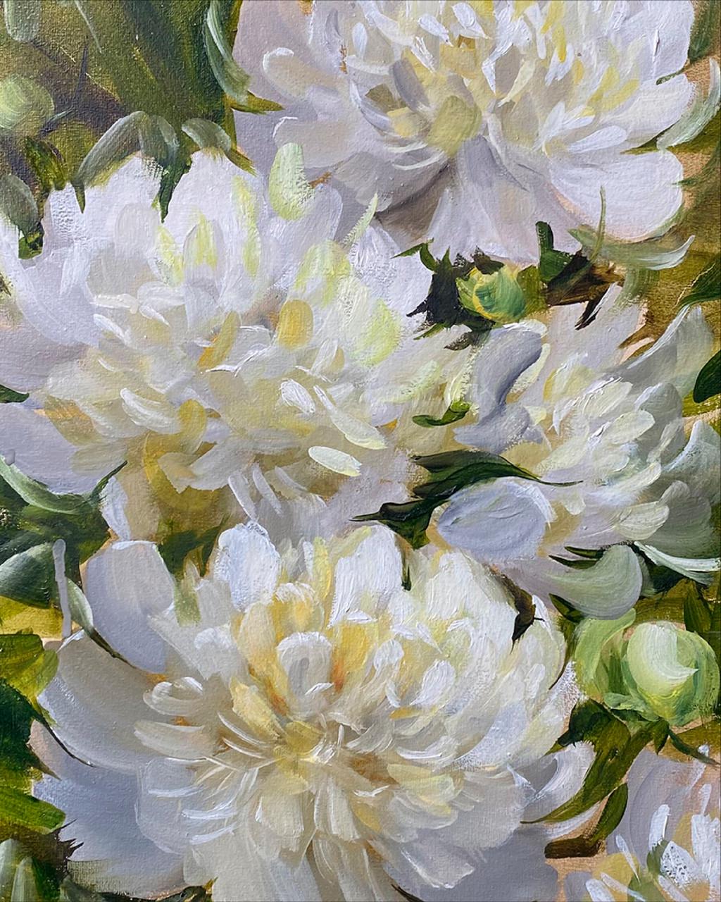 Алмазна мозаїка Santi Білі півонії на підрамнику 40х50 см (954444)