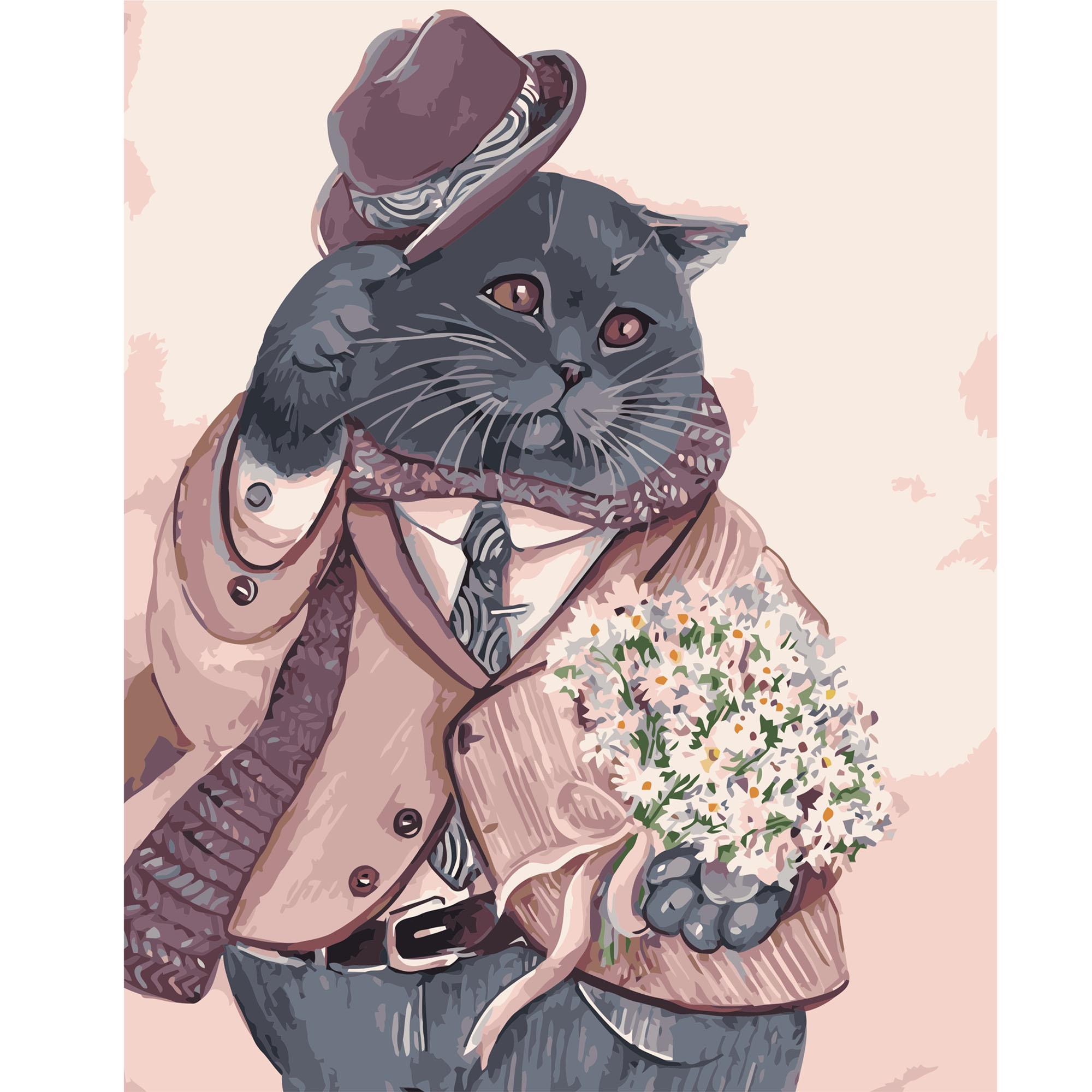 Картина по номерам Strateg Шотландский кот в костюме 40x50 см (VA-1409)