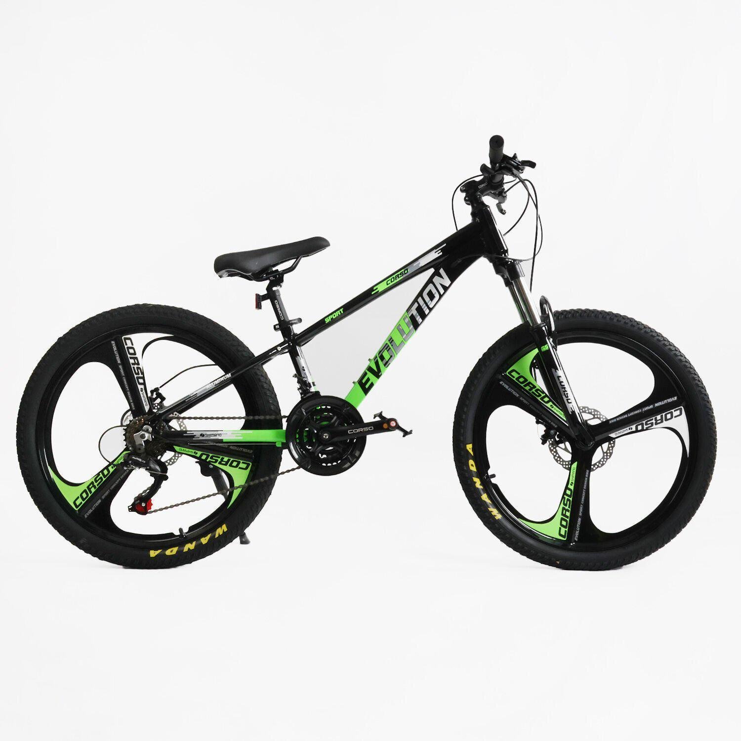 Велосипед горный подростковый алюминиевый Corso Evolution 24" литые диски рама 11" Зеленый - фото 1 Велосипед горный подростковый алюминиевый Corso Evolution 24" литые диски рама 11" Зеленый - фото 1