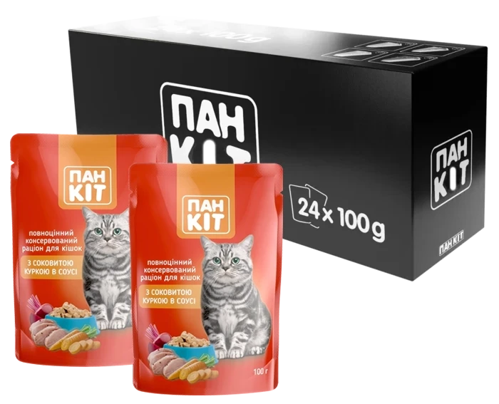 Влажный корм для взрослых кошек Пан Кот с сочной курицей в соусе 24 шт. по 100 г