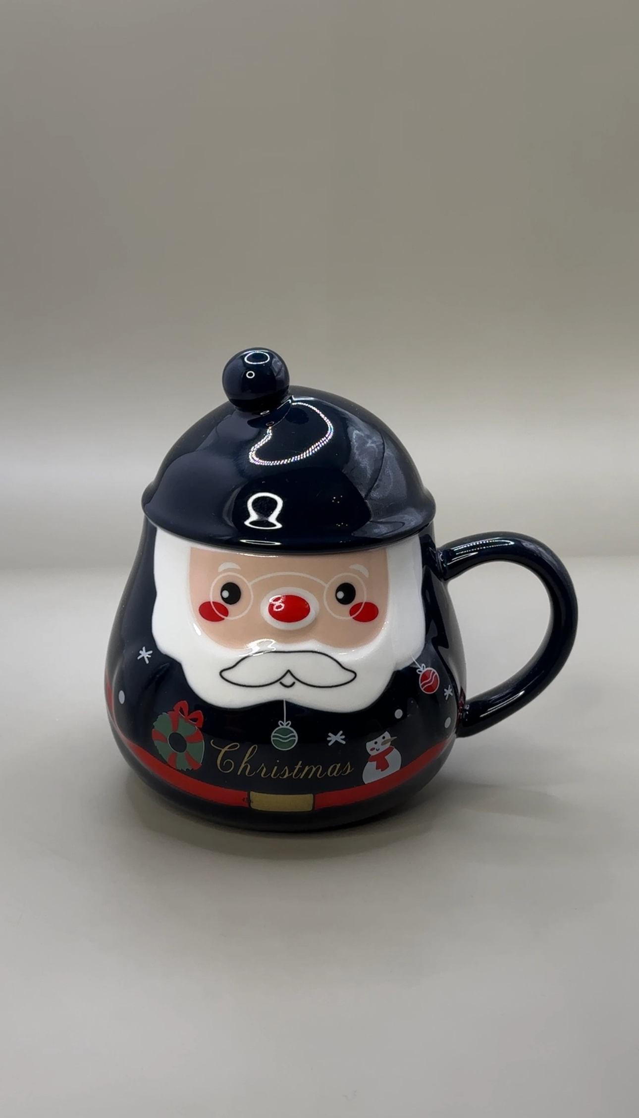 Кружка керамічна Різдвяний помпон з кришкою 350 мл Синій (758)