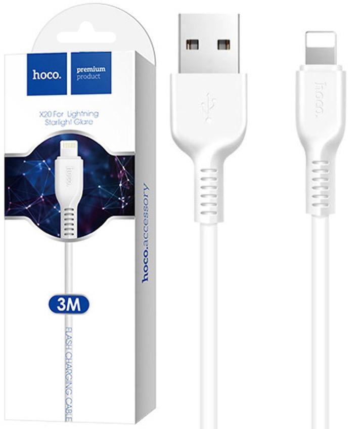 Кабель Hoco X20 Flash iPhone 5 6 7 iPad Lightning 3 м White (06649)