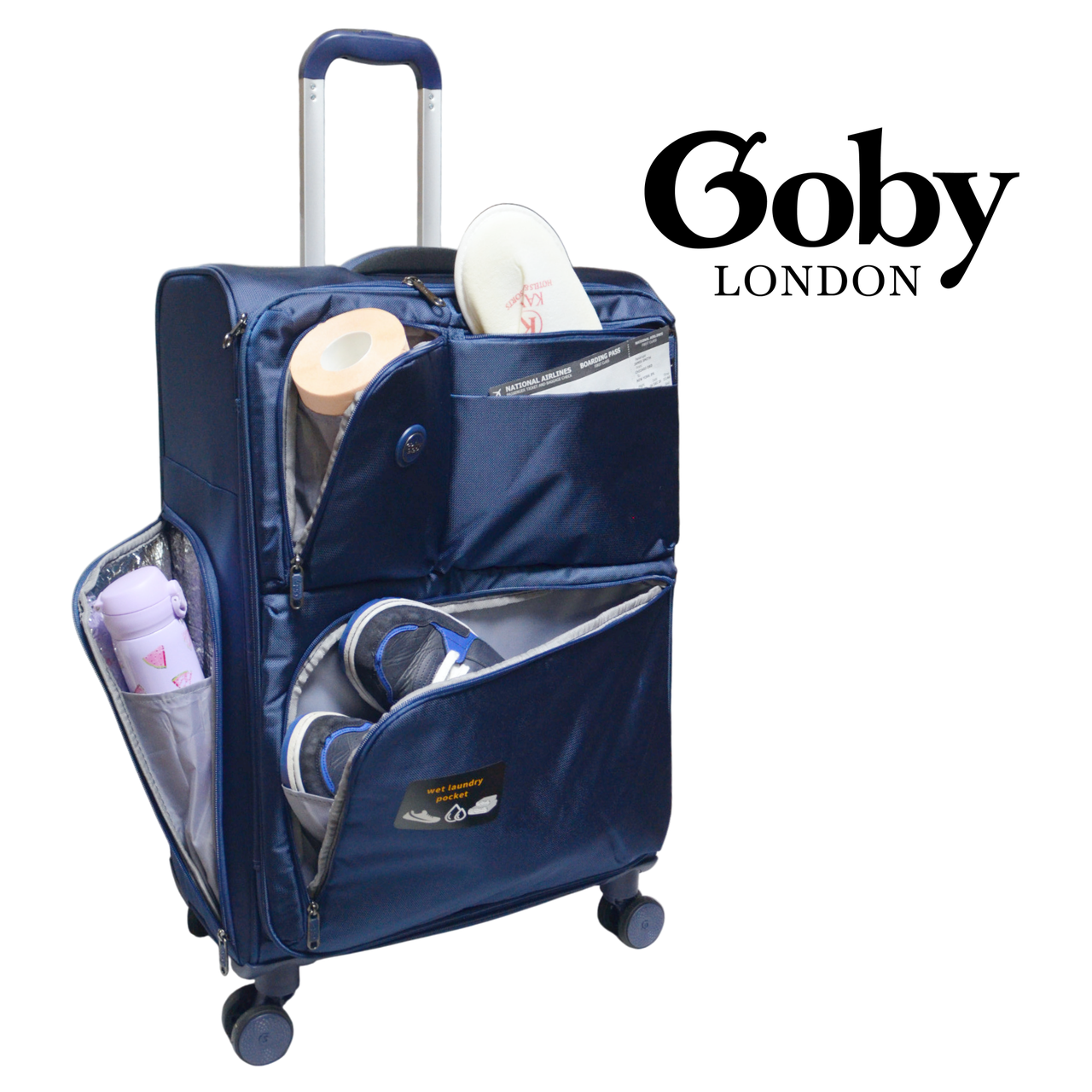Валіза Goby London GB-3004/24 текстильна з кишенями 4 колеса замок TSA 24" 65 л Blue (2503605143) - фото 3 Валіза Goby London GB-3004/24 текстильна з кишенями 4 колеса замок TSA 24" 65 л Blue (2503605143) - фото 3