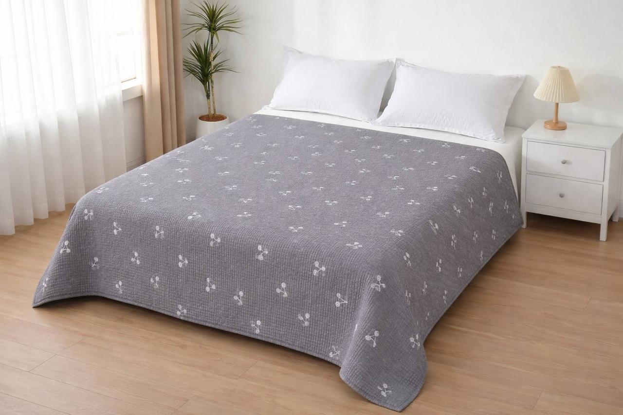 Покрывало муслиновое с минималистичным принтом 210х250 см Серый (2939238027)