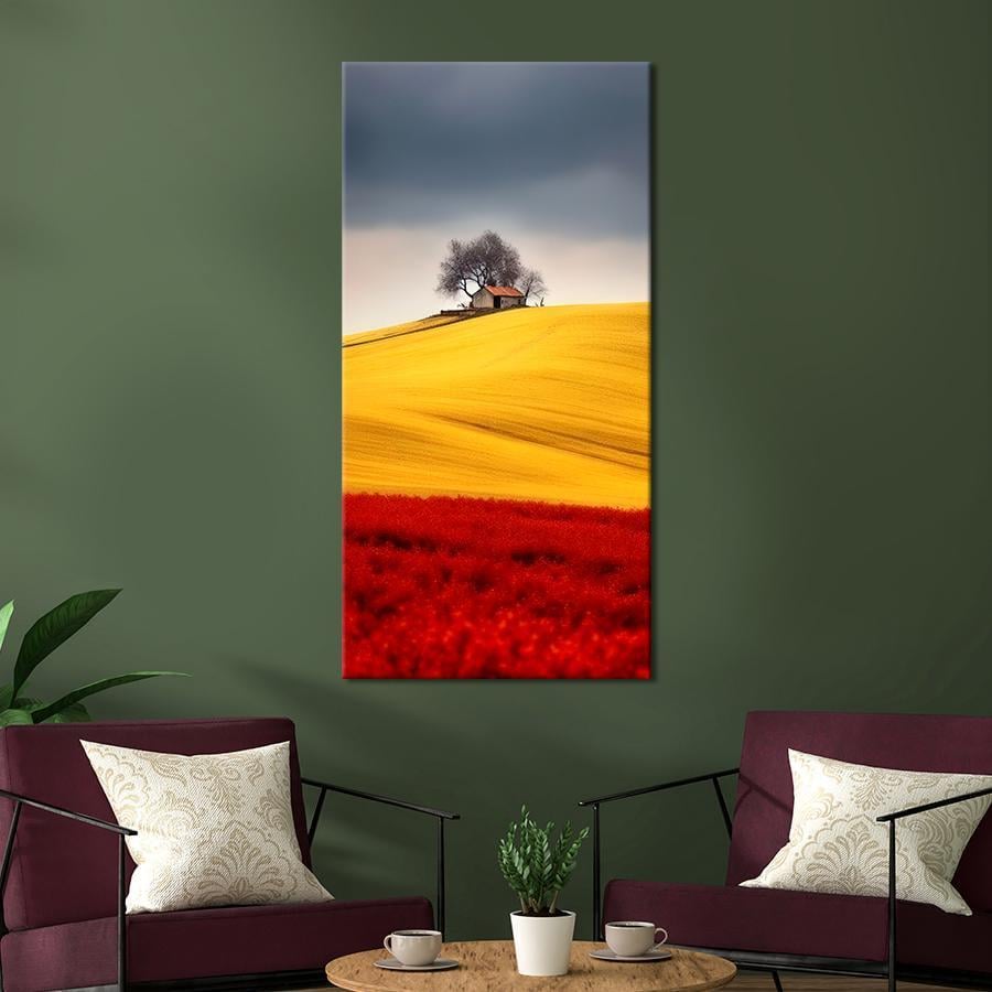 Картина на холсте Одинокий домик на красно-желтом поле 80x40 см (118VP_L) - фото 2 Картина на холсте Одинокий домик на красно-желтом поле 80x40 см (118VP_L) - фото 2
