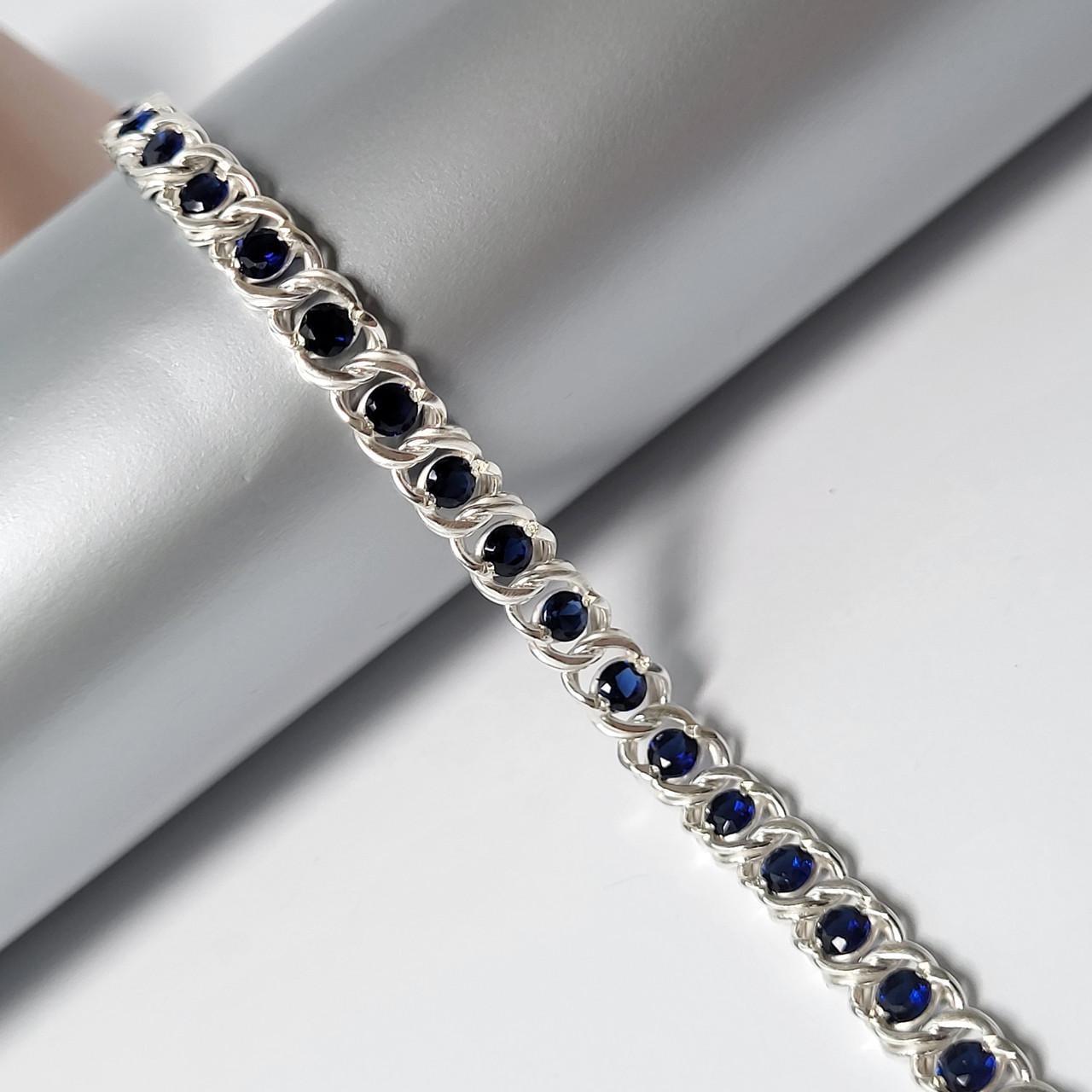 Браслет арабский бисмарк с синими камнями серебро 925 пробы 7003 8,22 г 17-21 см (син)