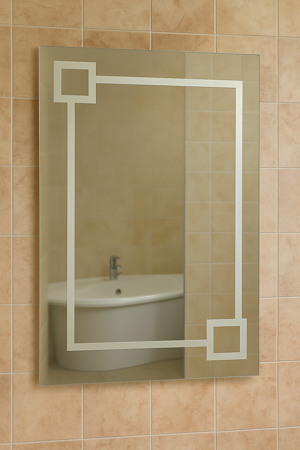 Зеркало MPS-66 80х50 см пескоструйное без подсветки с геометрическим орнаментом