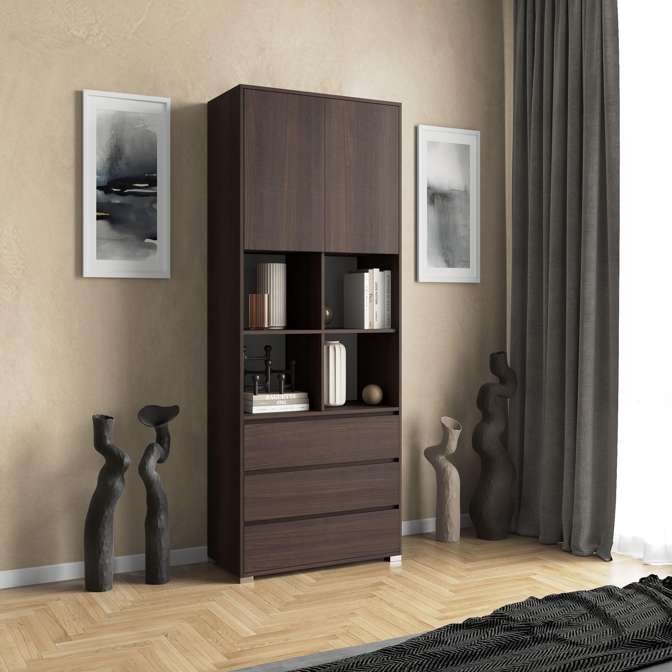 Шафа на 3 ящики з відкритими полицями 212,5х90х40 см Венге (380435)