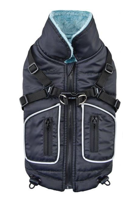 Жилет для собак Puppia Pioneer со шлейкой S Черно-голубой (8806166976249)