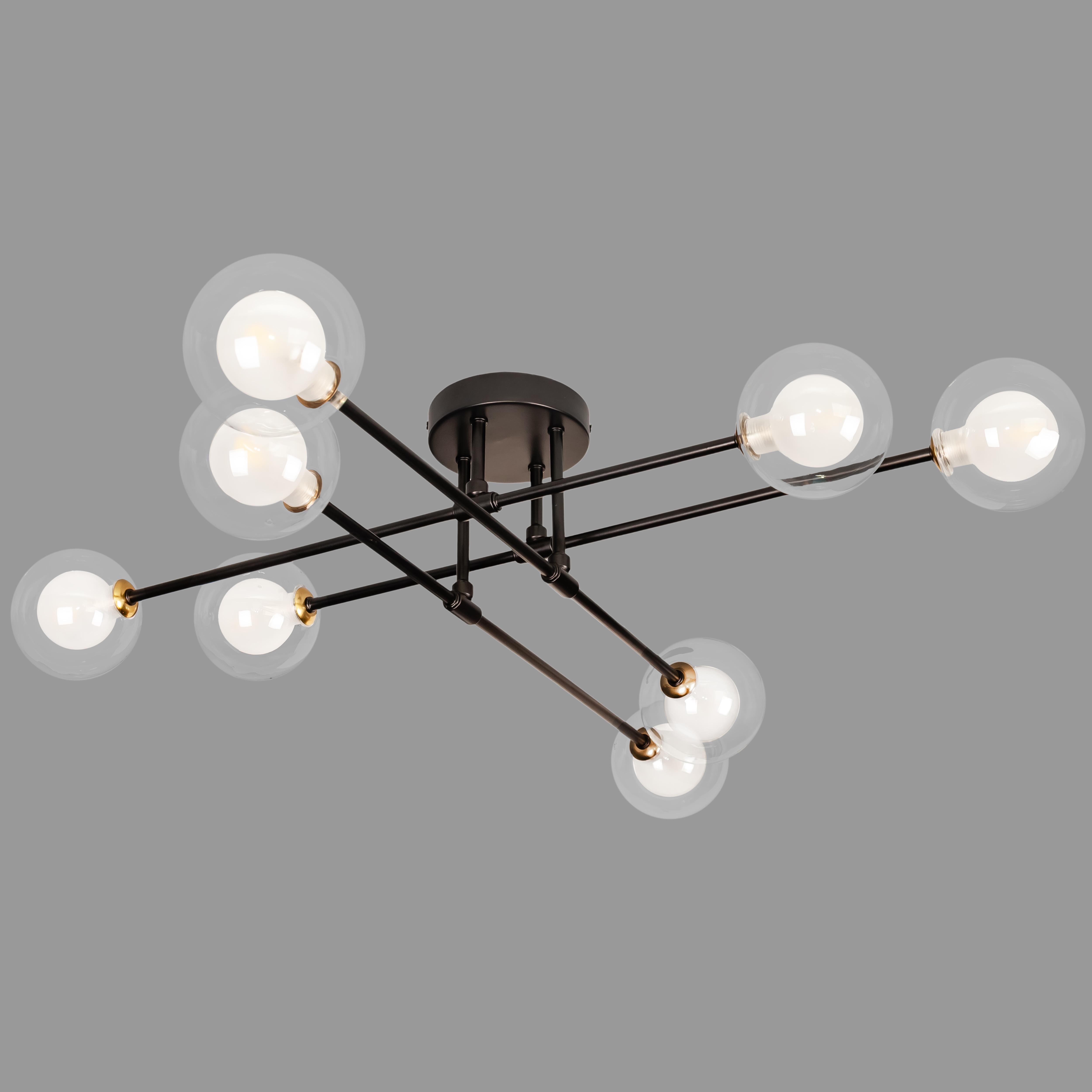 Потолковая люстра современная на 8 плафонов Черный (52-X100F-8 BK+CLWH)