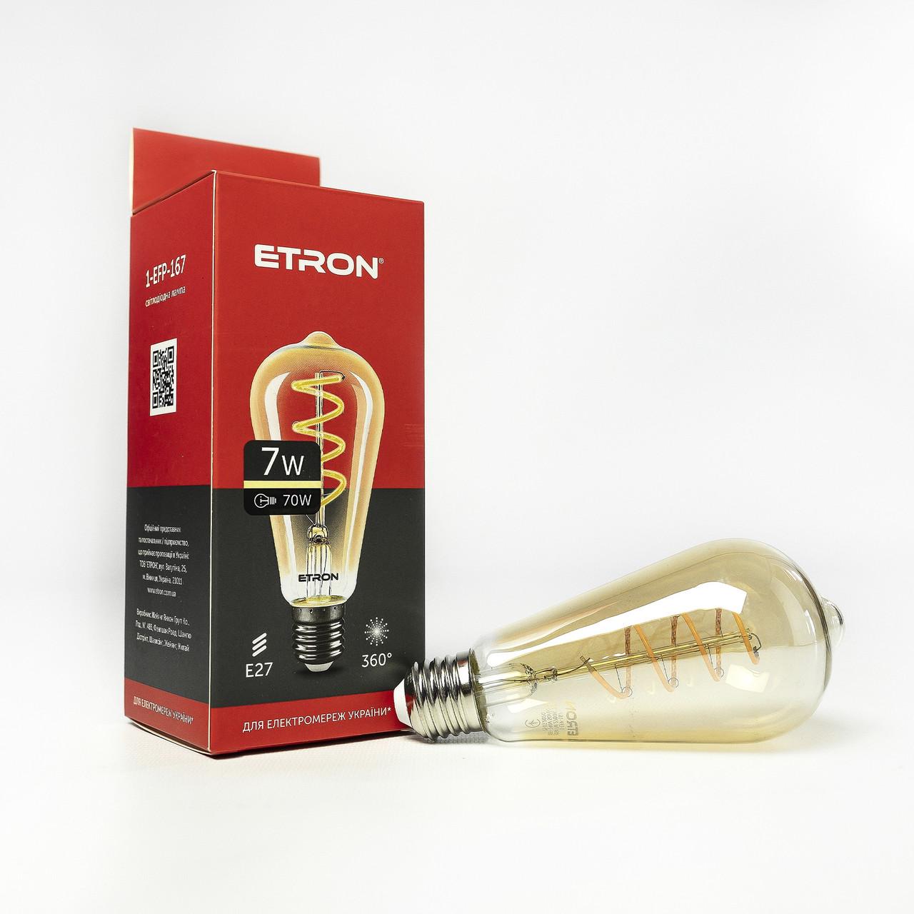 LED лампа ETRON Filament 1-EFP-167 ST64 Vintage E27 7W 2700 K Золотий