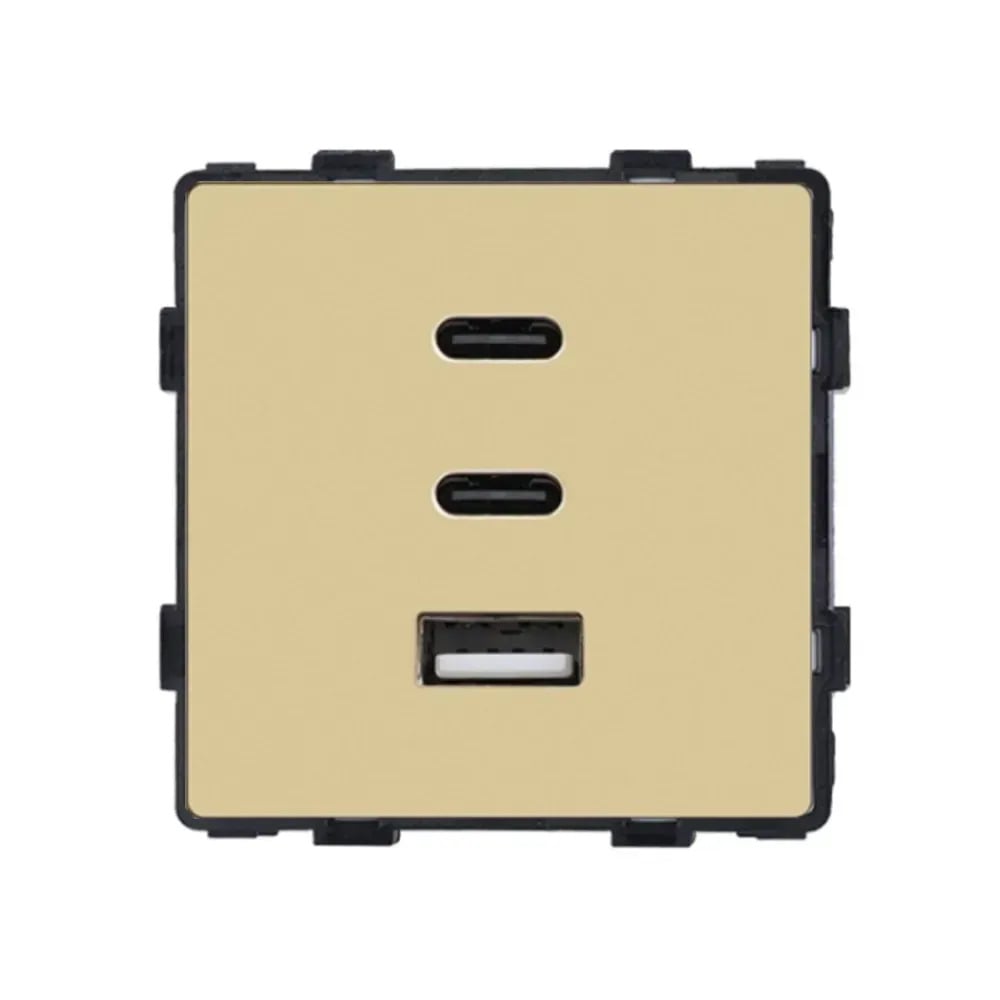 Розетка настенная LUXION USB Type-C 65Вт дизайнерская стеклянная рамка Золотой (LX-86-65W-GD)