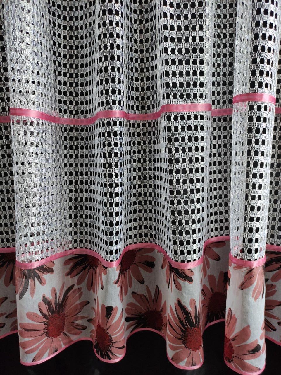 Фіранка Сітка кубик з ламбрекеном батист 290х165 см Білий/Теракот (пр-01) - фото 2 Фіранка Сітка кубик з ламбрекеном батист 290х165 см Білий/Теракот (пр-01) - фото 2