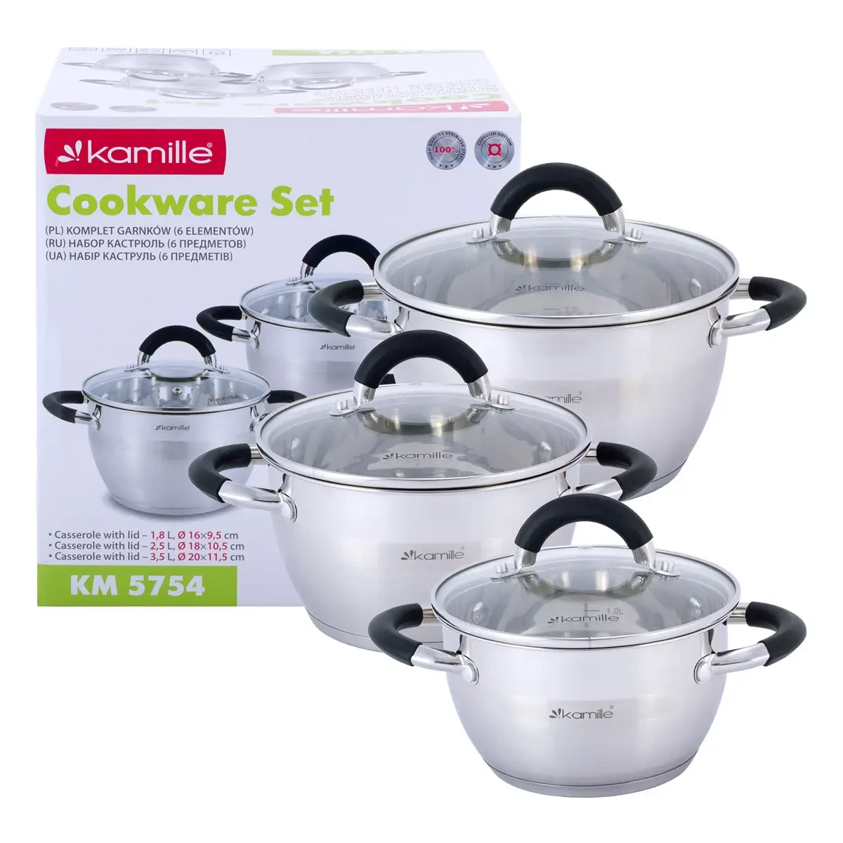 Набор кастрюль Kamille из нержавеющей стали 6 пр. (KM-5754)