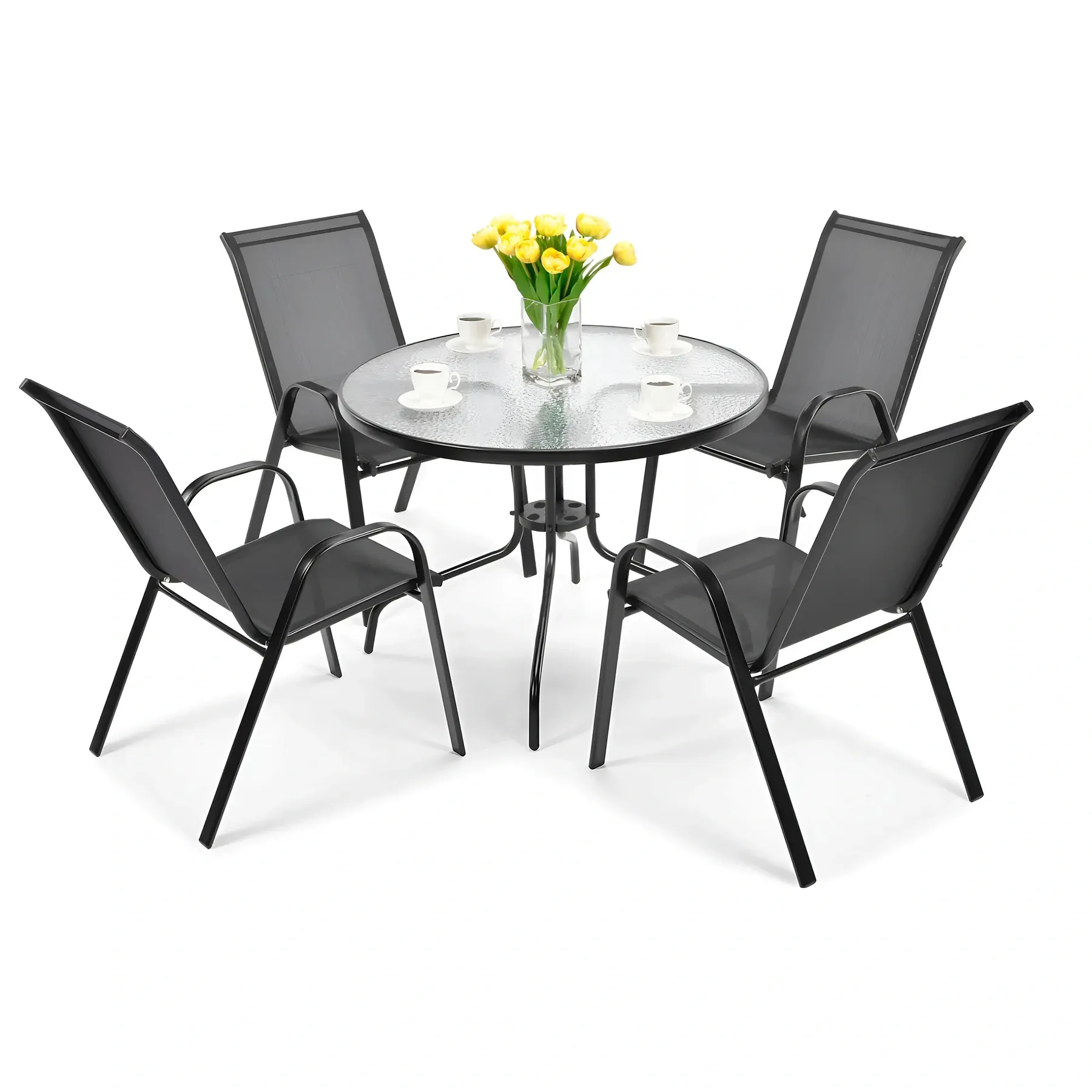 Комплект садовой мебели 4Points Arte-4 текстилен круглый стол 80 см/4 кресла Черный (DA-4PART4B)