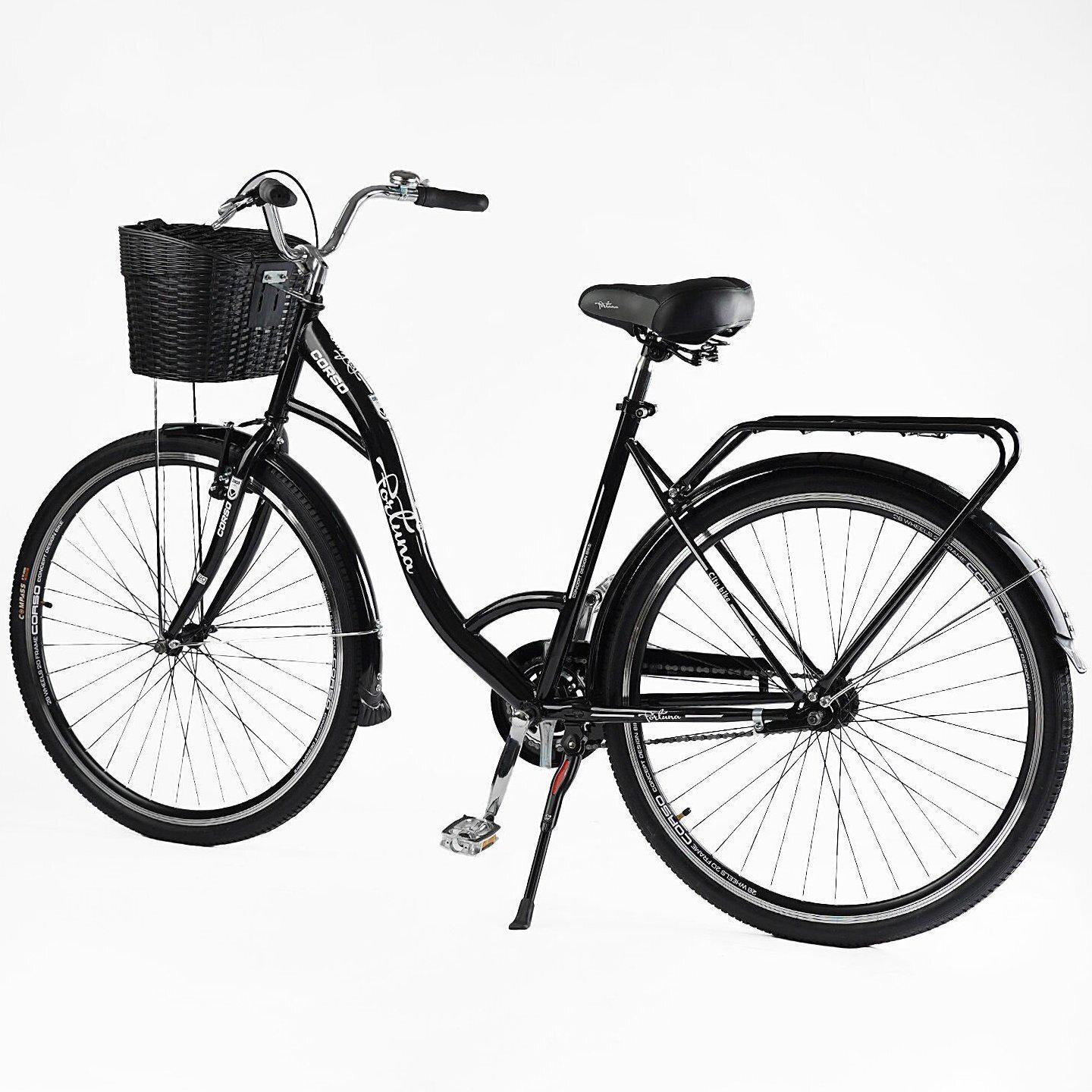 Велосипед городской Corso Fortuna с корзиной и багажником рама 20"/28" Черный - фото 3 Велосипед городской Corso Fortuna с корзиной и багажником рама 20"/28" Черный - фото 3